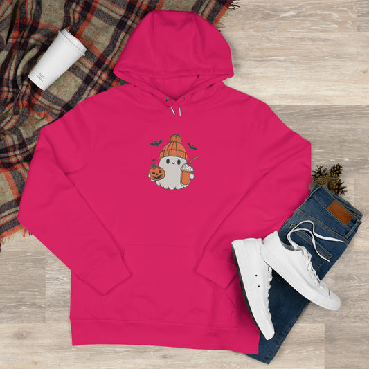 Ghost Holding Boba Tea Embroidered Hoodie | Cute Halloween Bubble Tea Streetwear