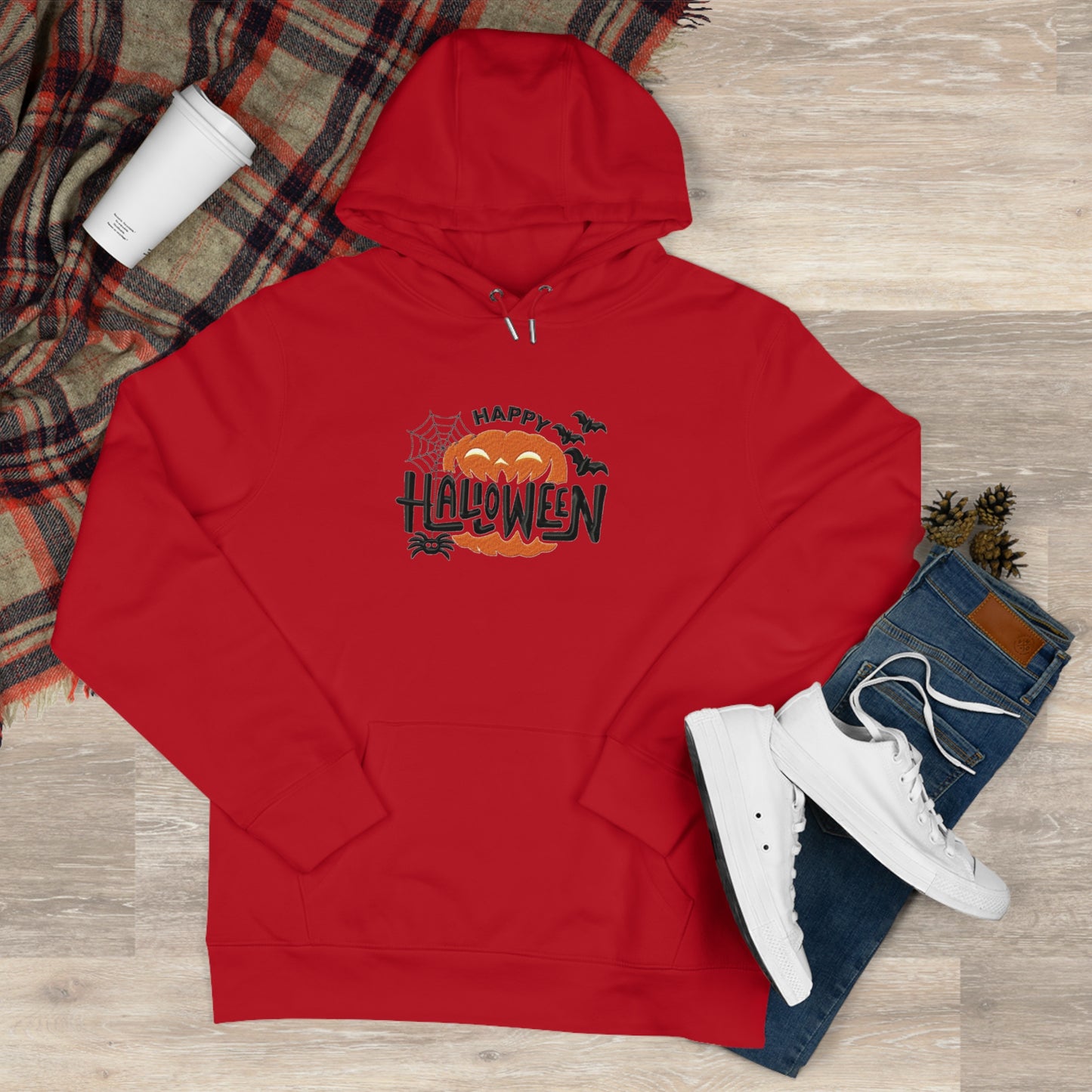 Happy Halloween Pumpkin Embroidered Hoodie | Spooky Seasonal Streetwear Pullover