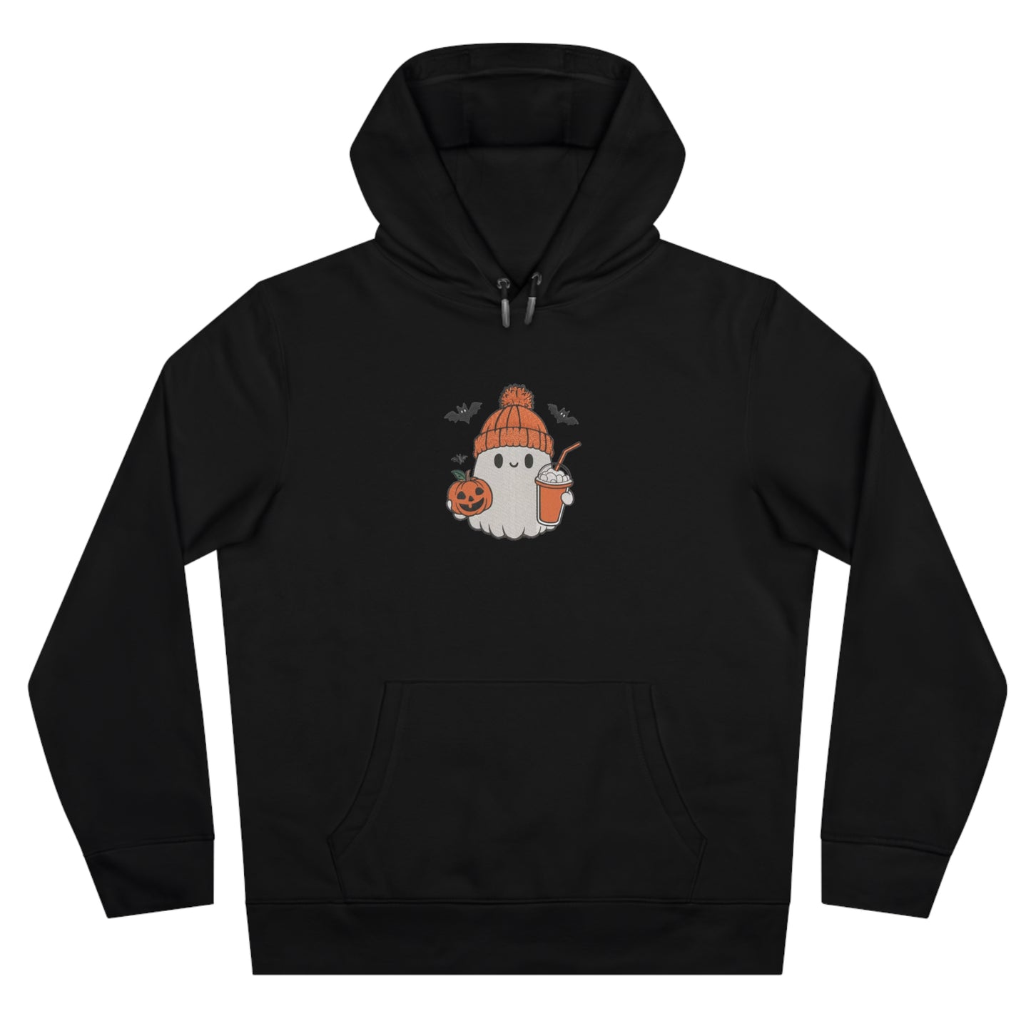 Ghost Holding Boba Tea Embroidered Hoodie | Cute Halloween Bubble Tea Streetwear