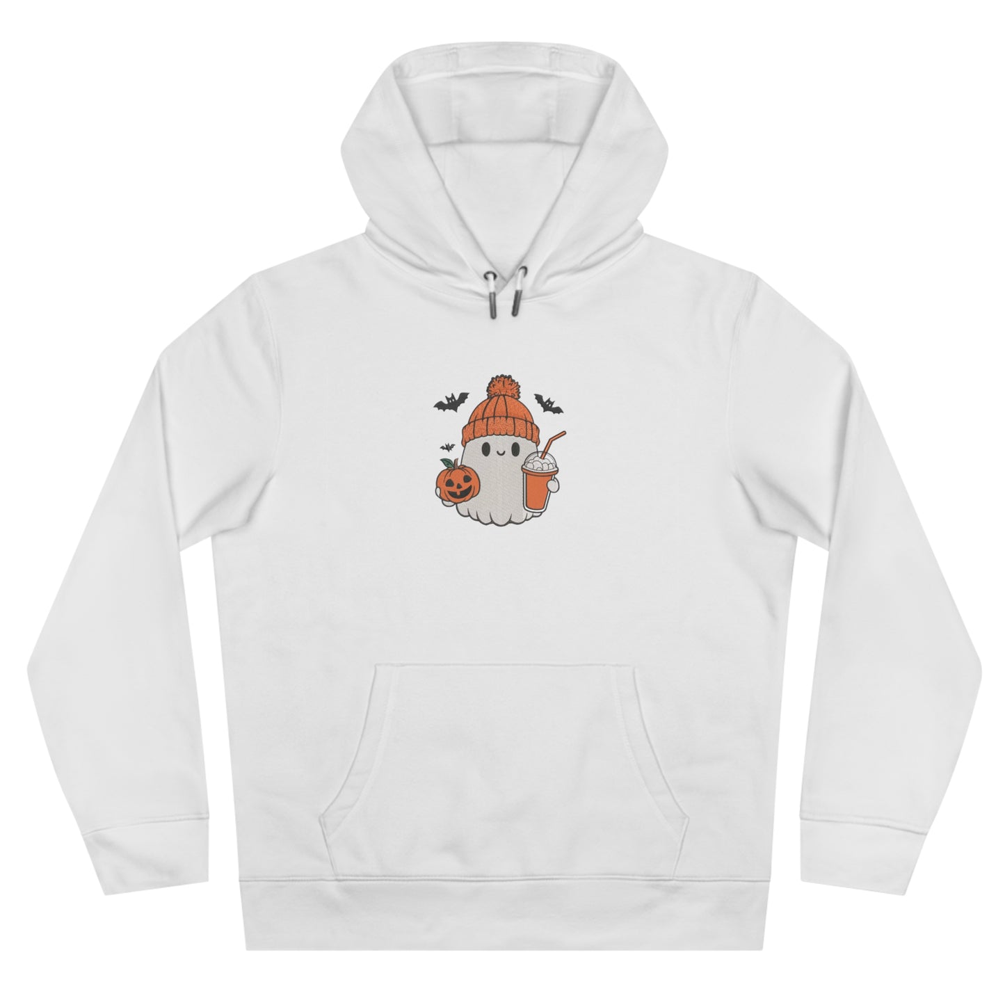 Ghost Holding Boba Tea Embroidered Hoodie | Cute Halloween Bubble Tea Streetwear